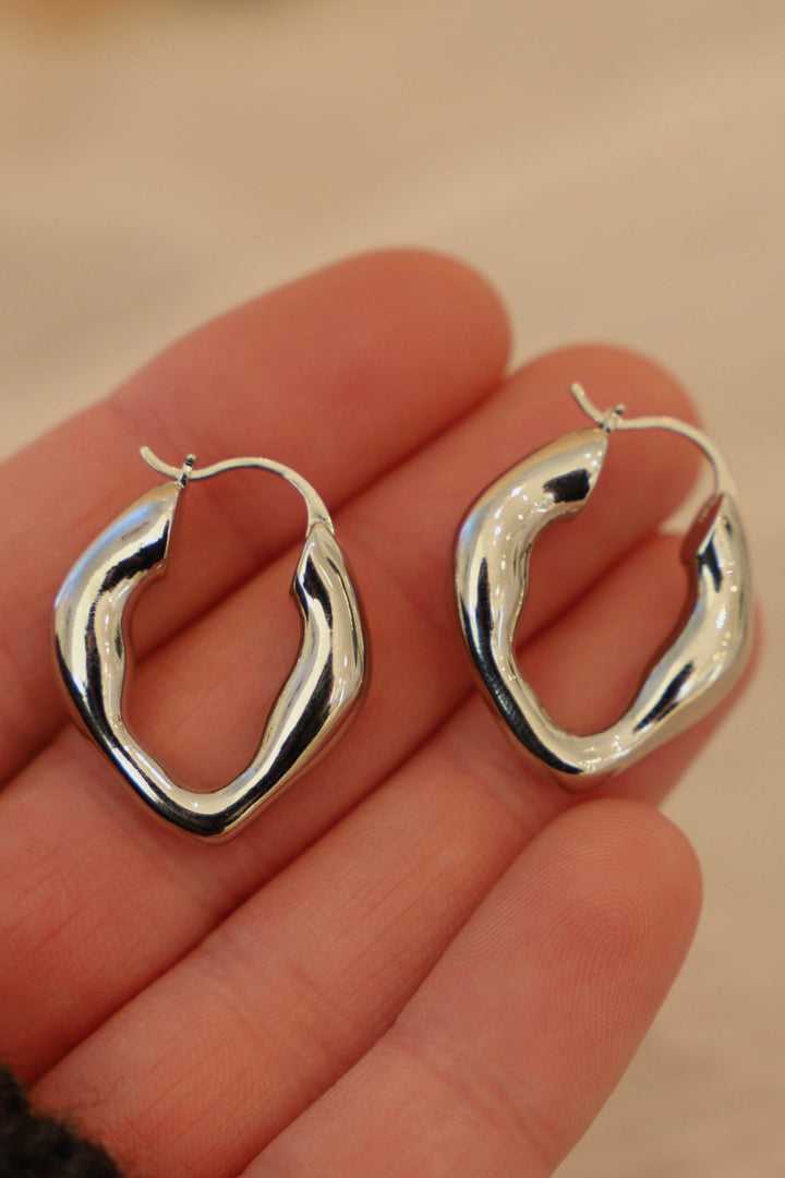 E1687S Earrings-Organic Silver Hoops