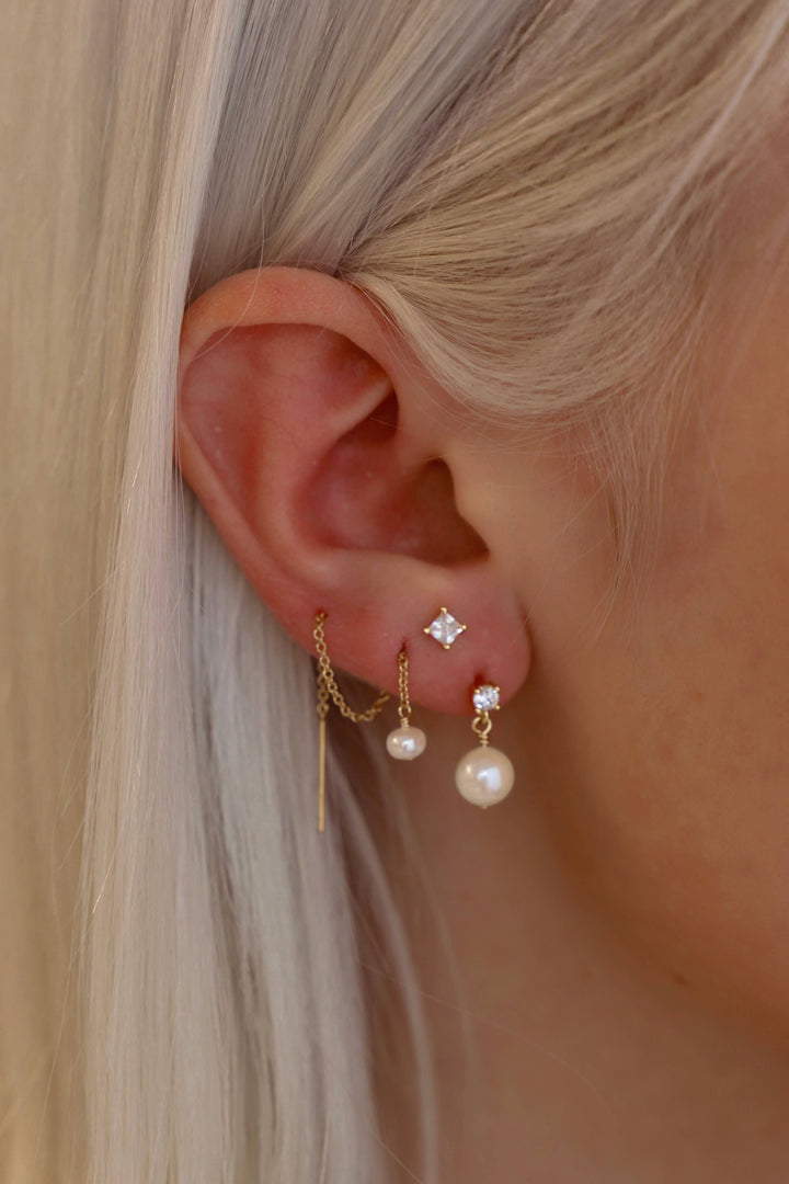 E1684 Gold Earrings-CZ Pearl Drop