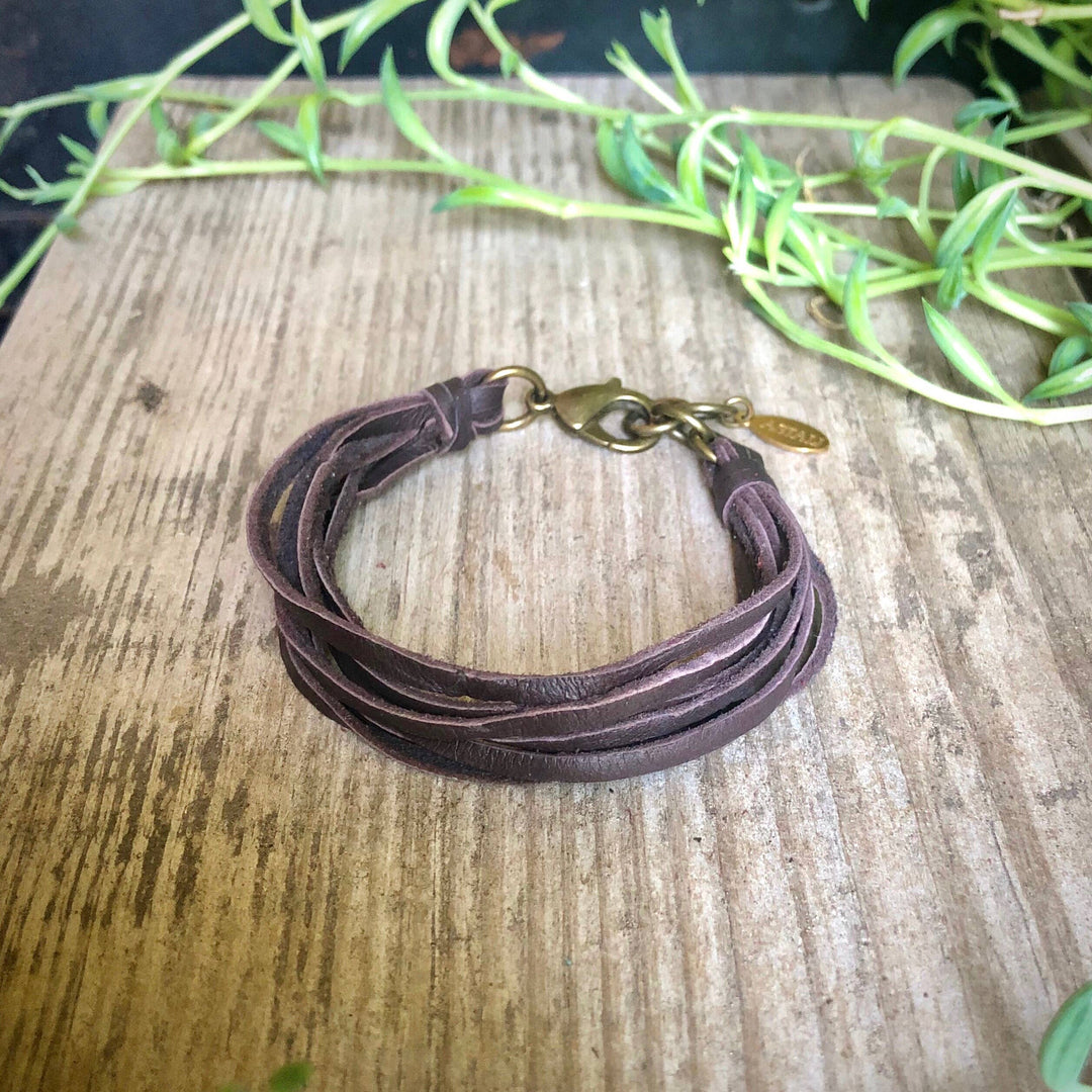 Leather 7-Strand Bracelet-Chocolate Brown & Brass, Boho