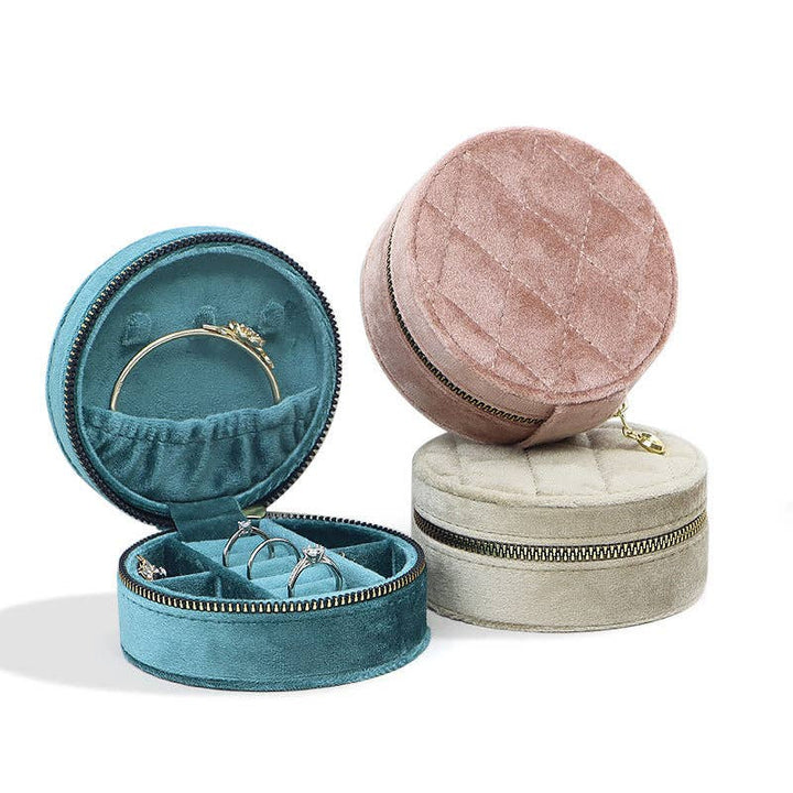 Round Oval Velvet Jewelry Box Portable Storage
