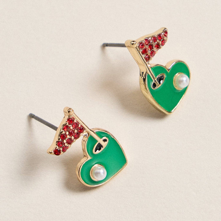 Golf Hole Enamel Earrings with Pearl and Stones