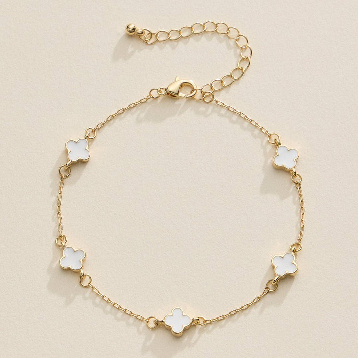 Gold Clover Charm Bracelet with Enamel Accents