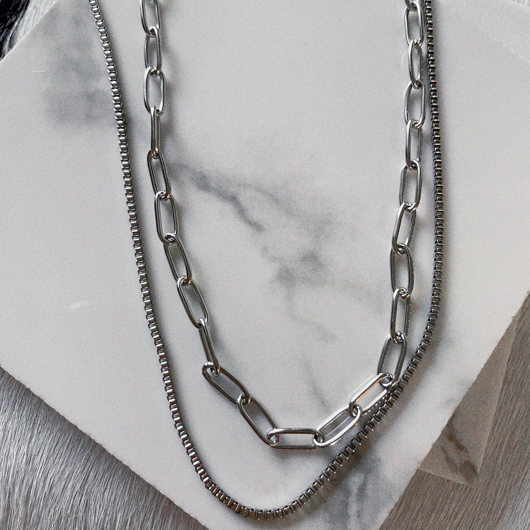 Necklace-Piper Two Piece Paper Clip Chain Layered