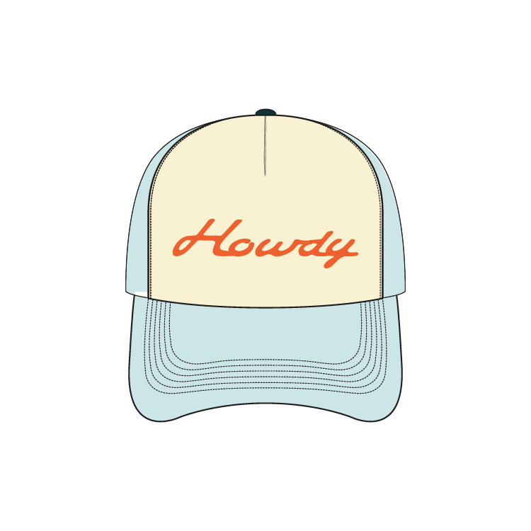 Trucker Hat-Howdy Embroidered Trucker - Pale Blue/Orange