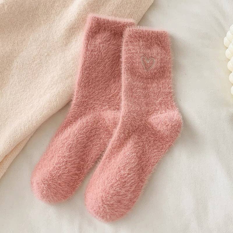 Cute Heart Embroidery Fuzzy Plush Socks DP25H516