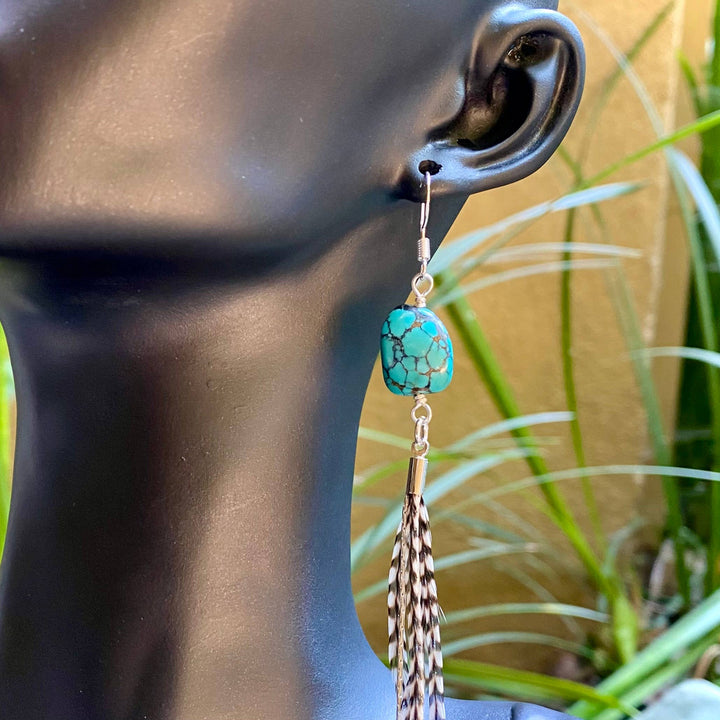 Astali Earrings-Turquoise & Mini Feather-Grizzly/Silver, Western