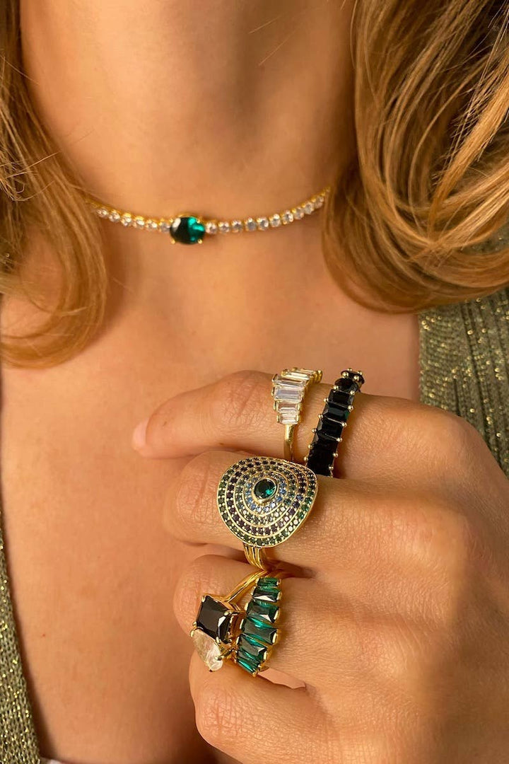 Ring-Alix Emerald 14K Gold Vermeil Crown Stack