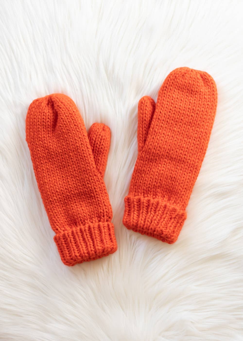 Mittens-Orange Cuffed Knit