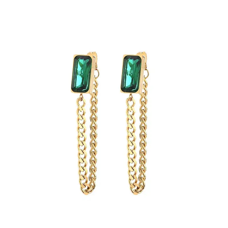 Retro Emerald Green Gold Dangle Earrings