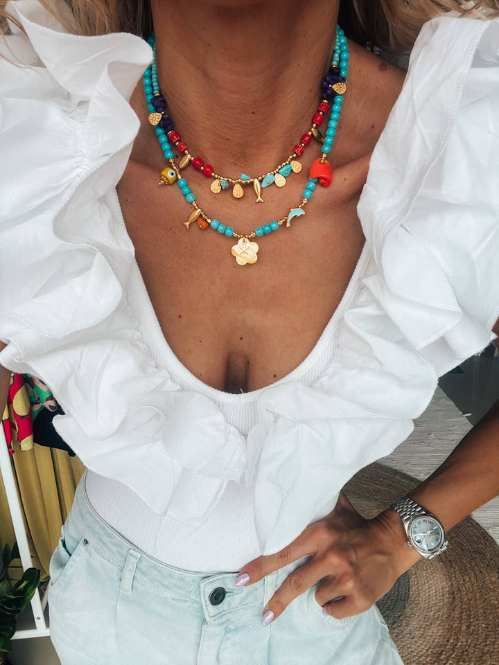 Necklace-Turquoise semiprecious beaded summer style