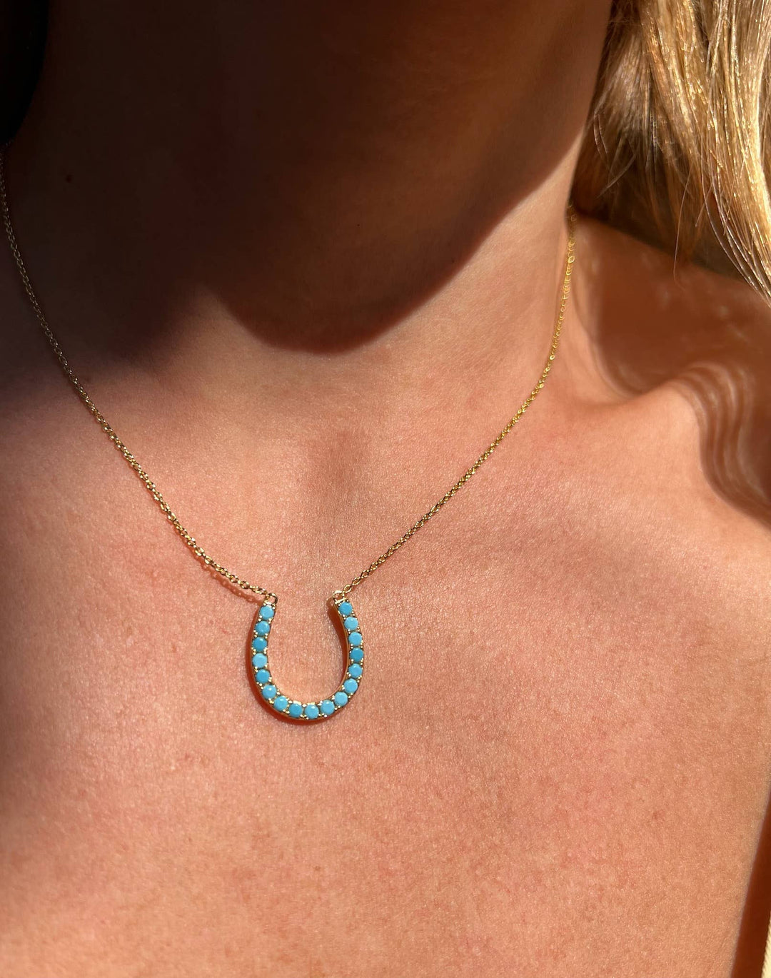 Necklace-14k Gold Plate + Turquoise Lucky Horseshoe