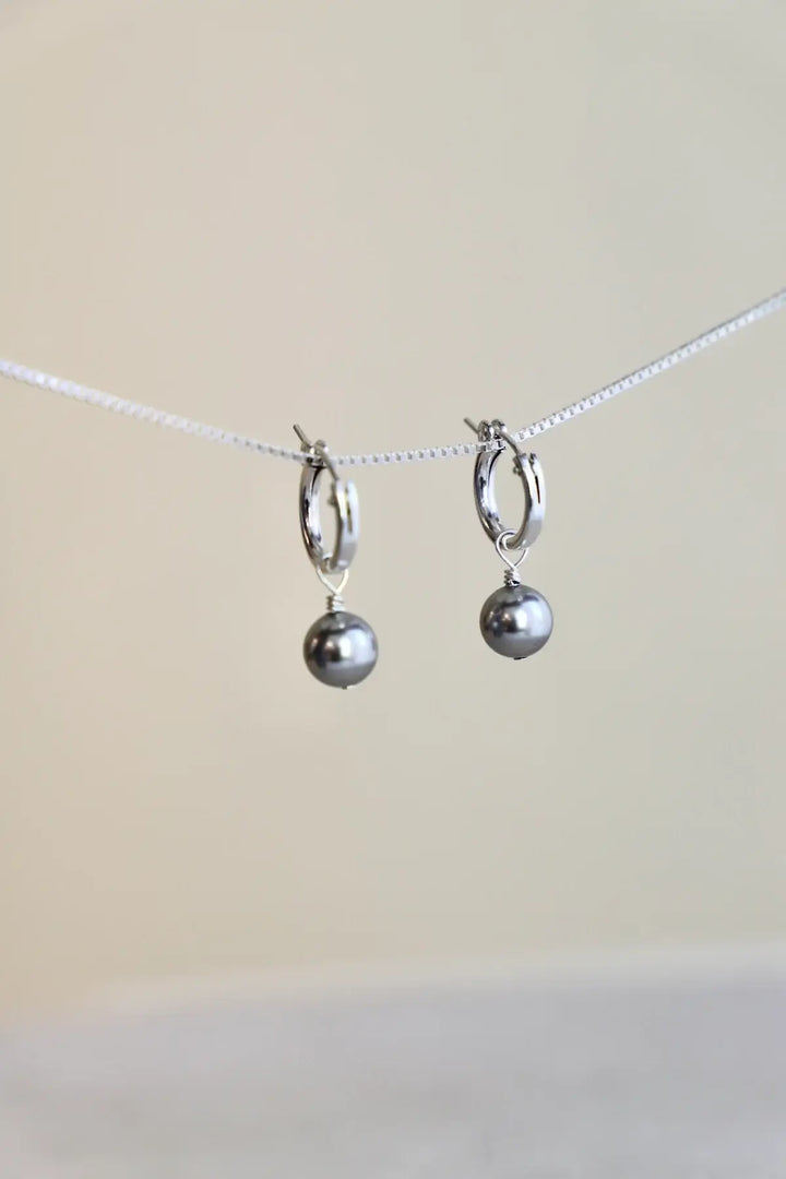 E1682S Silver Earrings-Metallic Pearl & Filled Hoops