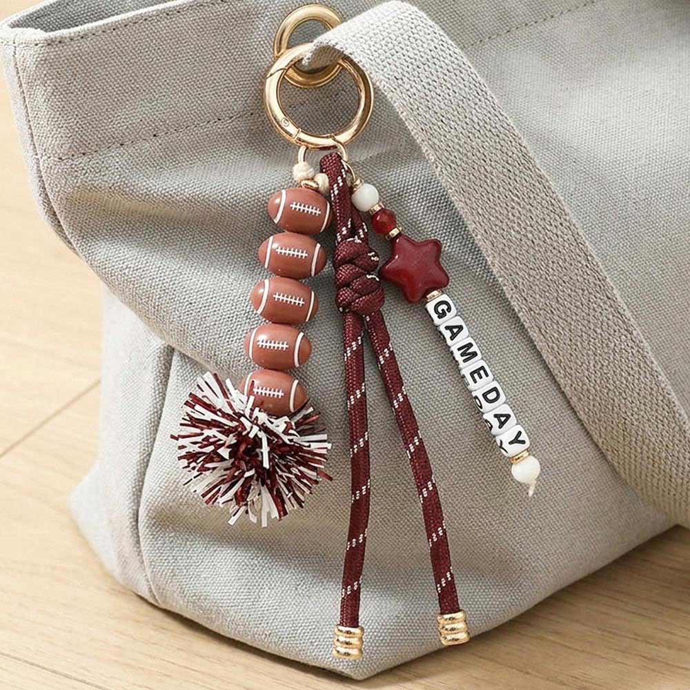 Tassel Keychain  Bag Charm-GAMEDAY Star Football Tinsel Pom Knot