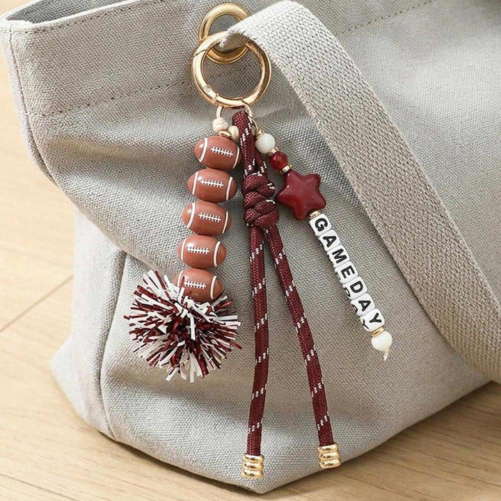 Tassel Keychain  Bag Charm-GAMEDAY Star Football Tinsel Pom Knot