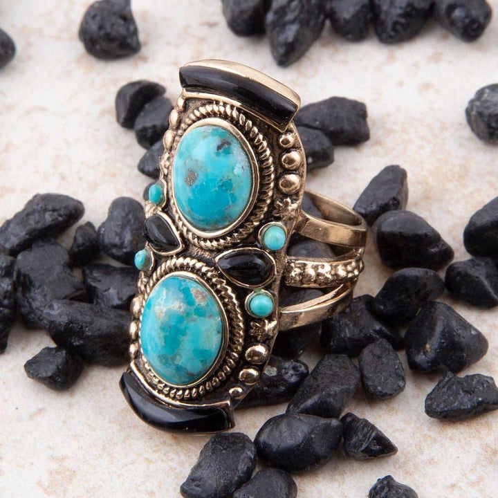 Ring-Double Up Turquoise and Onyx