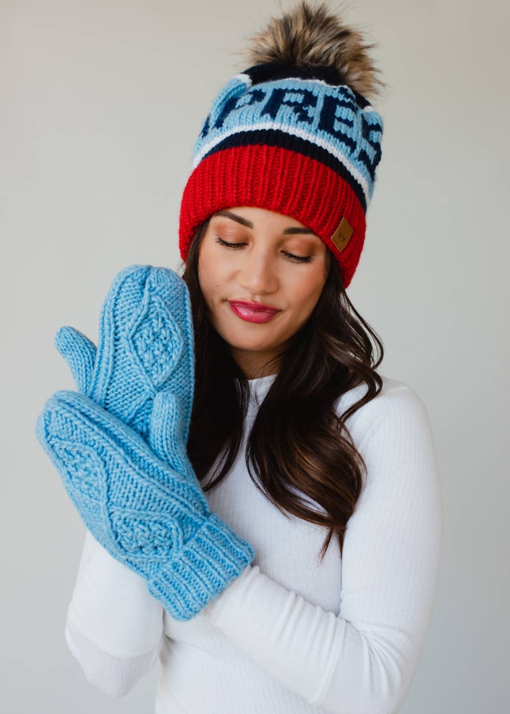 Mittens-Light Blue Cable Knit