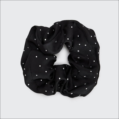 Satin Rhinestone Brunch Scrunchie - Black