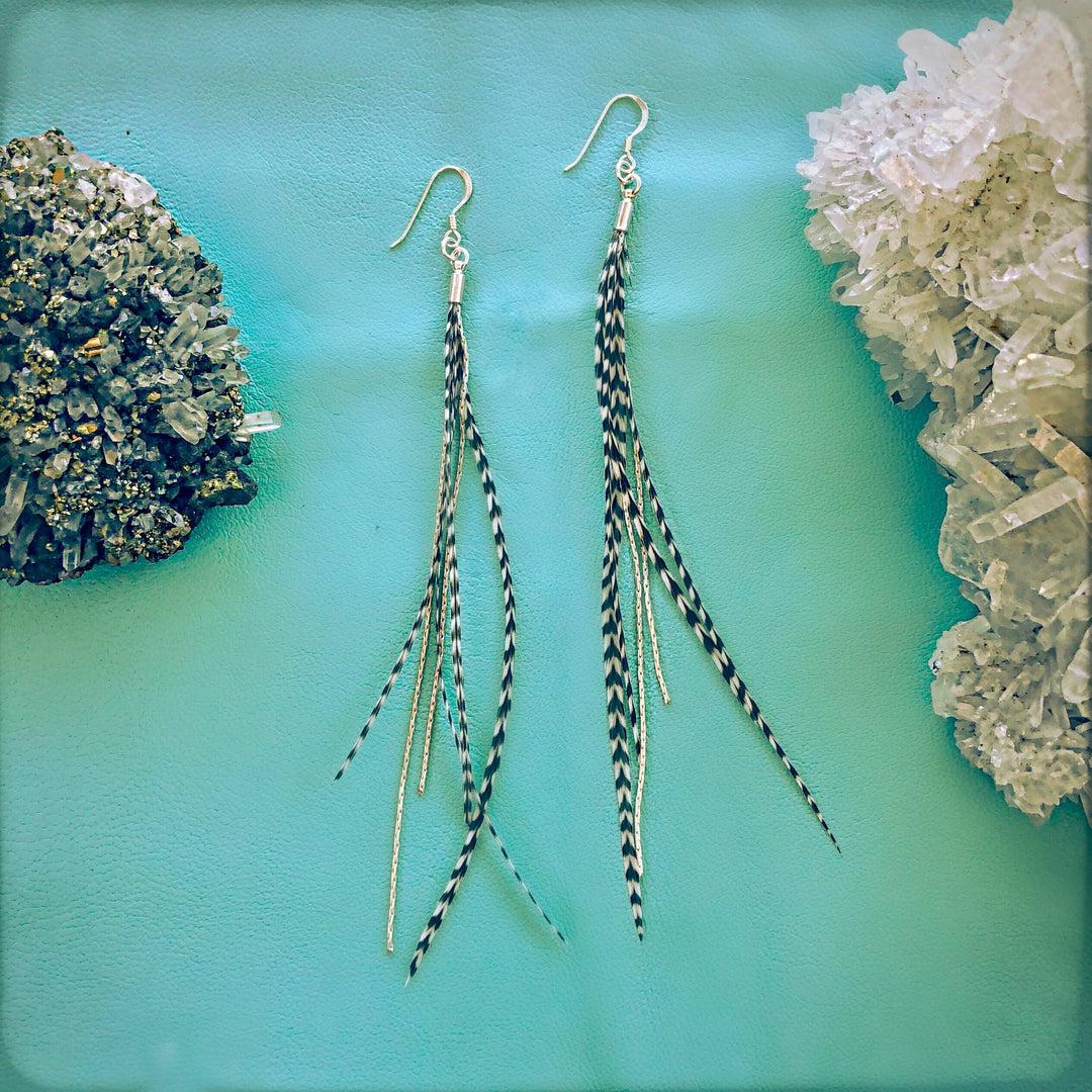 Earrings-FREEBIRDS COLLECTION: Mini Feather-Grizzly/Silver