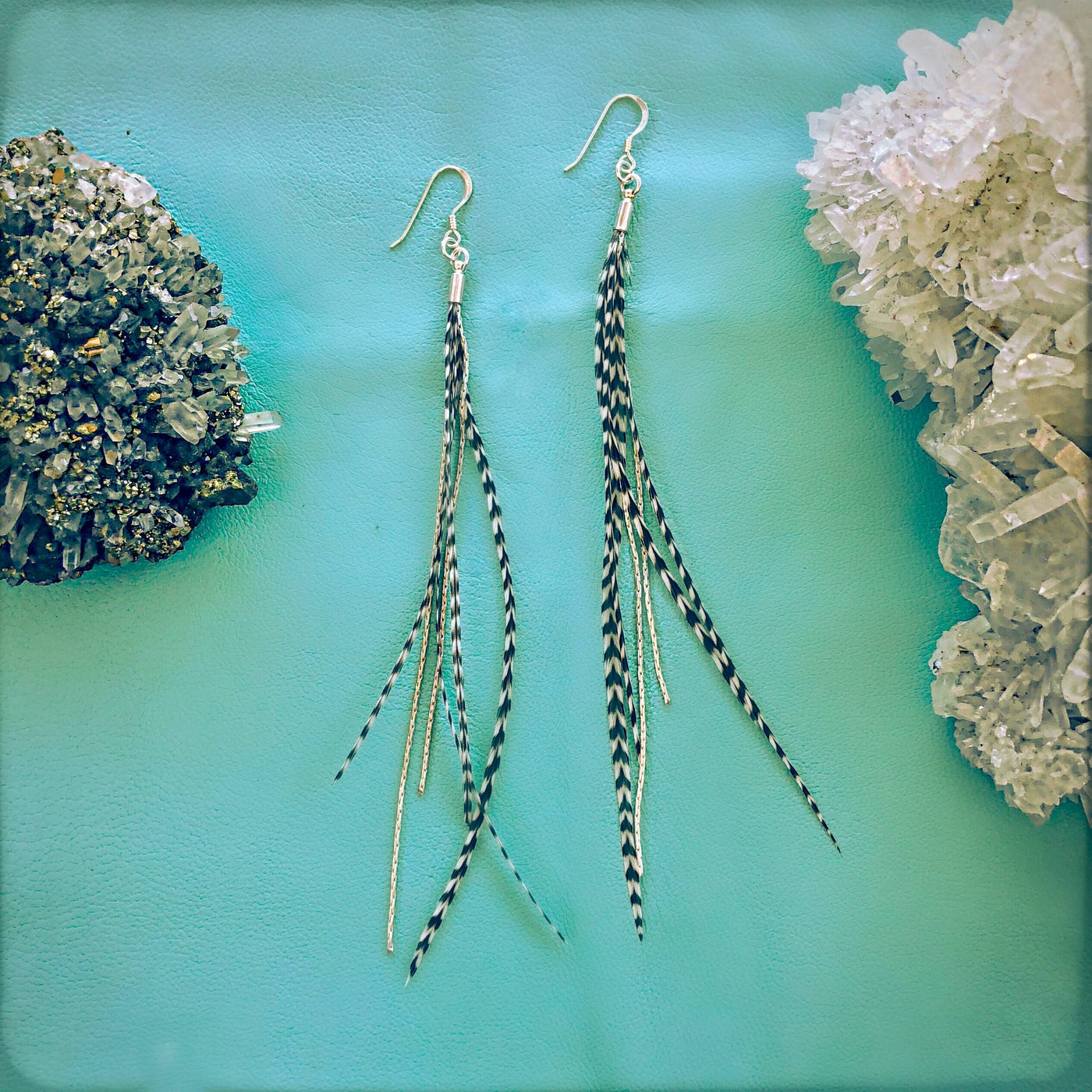 FREEBIRDS COLLECTION: Mini Feather Earrings - Grizzly/Silver