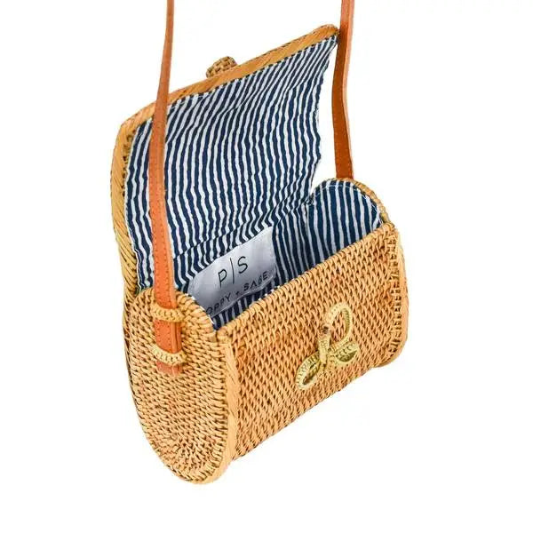 Sophia Rattan Crossbody Bag w/Navy Nantucket Stripe