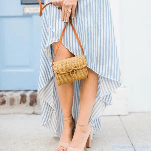 Sophia Rattan Crossbody Bag w/Navy Nantucket Stripe