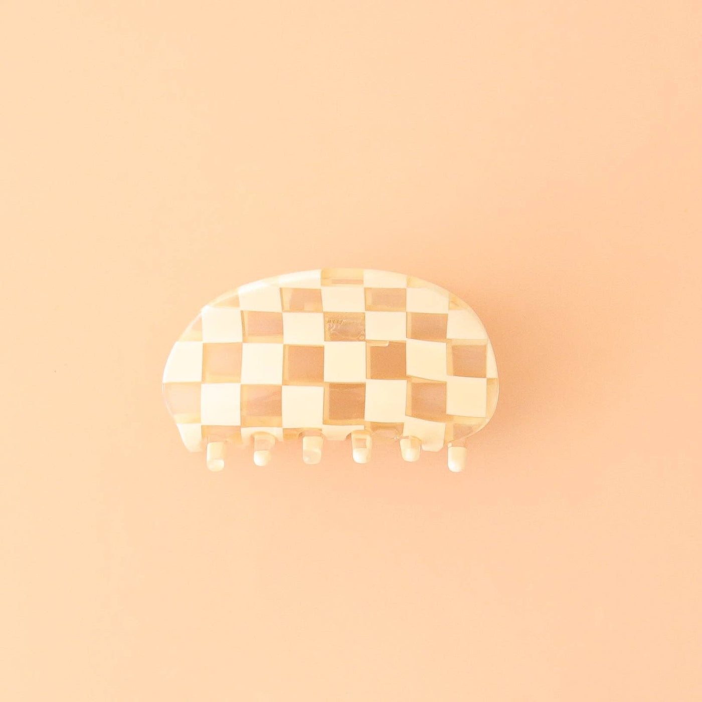 Round Checker Hair Claw - Clear/Ivory