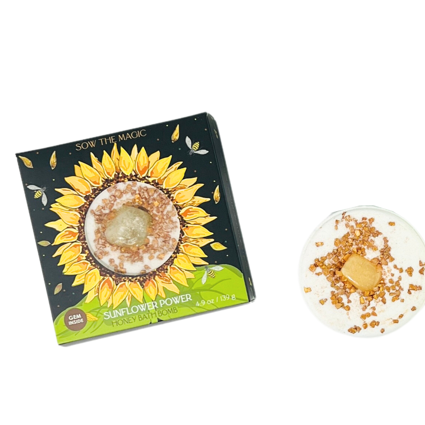 Sunflower Power Honey Bath Bomb with Amber Stone