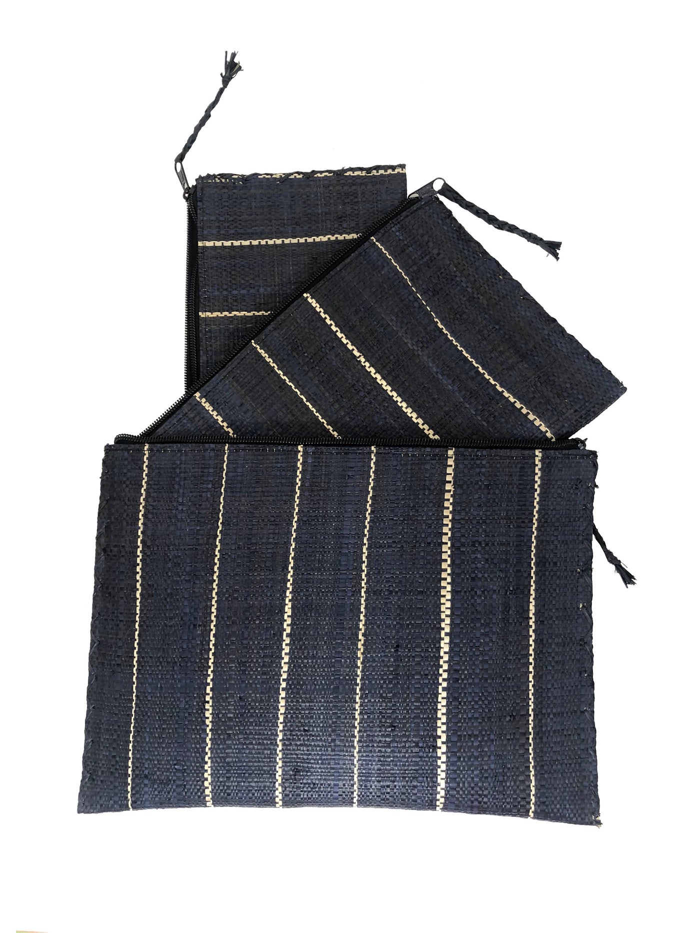 Set of 3 Pinstripes Zippered Straw Clutches