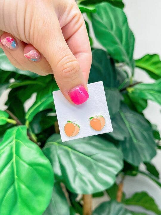 Enamel Stud Earrings-Peaches