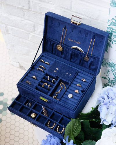 Dark Blue Velvet Jewelry Box - Denise