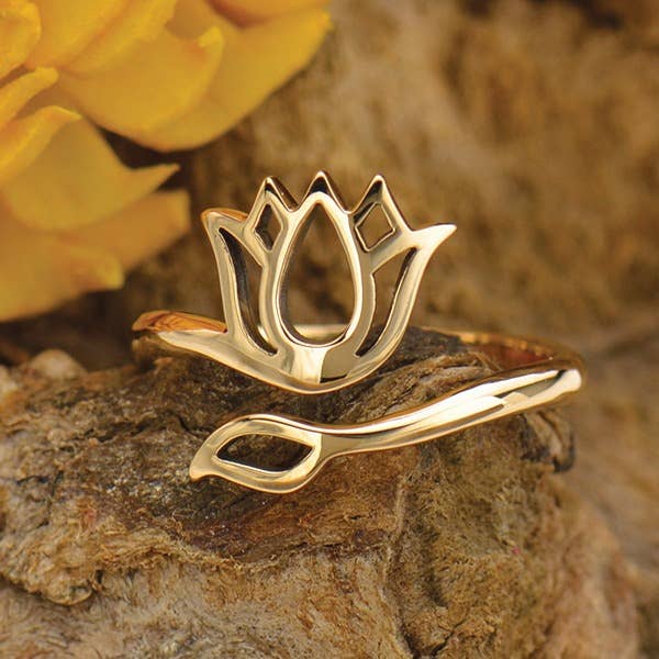 Adjustable Lotus Design Ring-Bronze