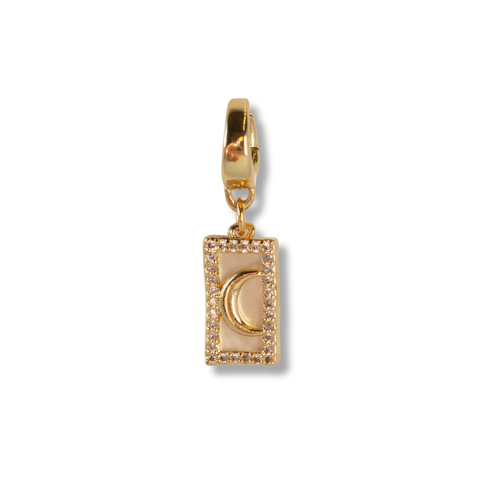 Gold Charm-Moon CZ and Mother of Pearl