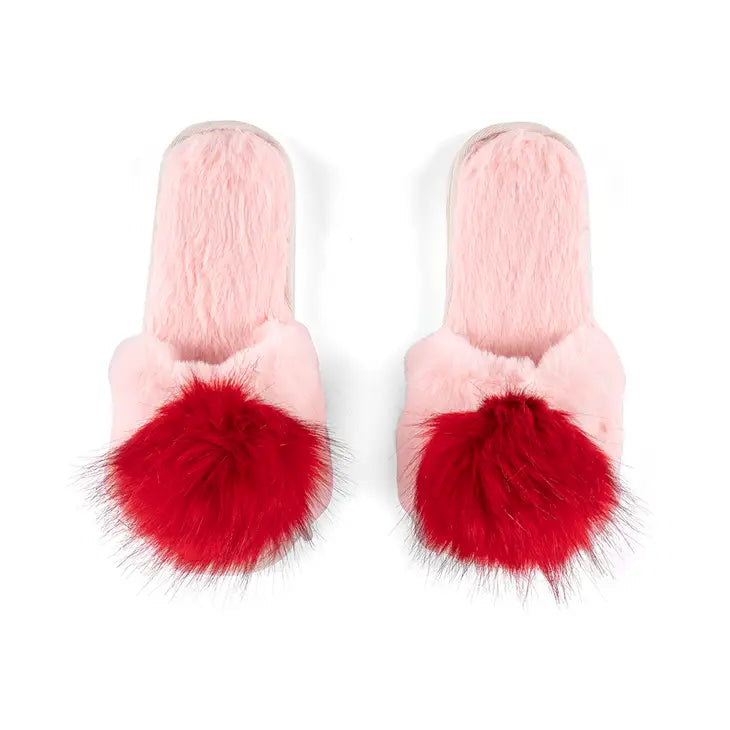 Amore Slippers-Pink w/Red Fluff