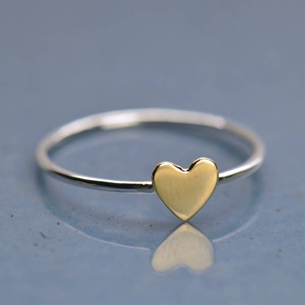 Sterling Silver Ring with Tiny Bronze Heart