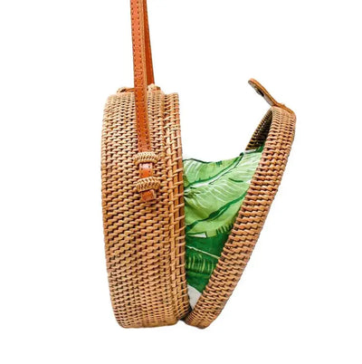 Camilla Round Rattan Bag w/Palm Leaf