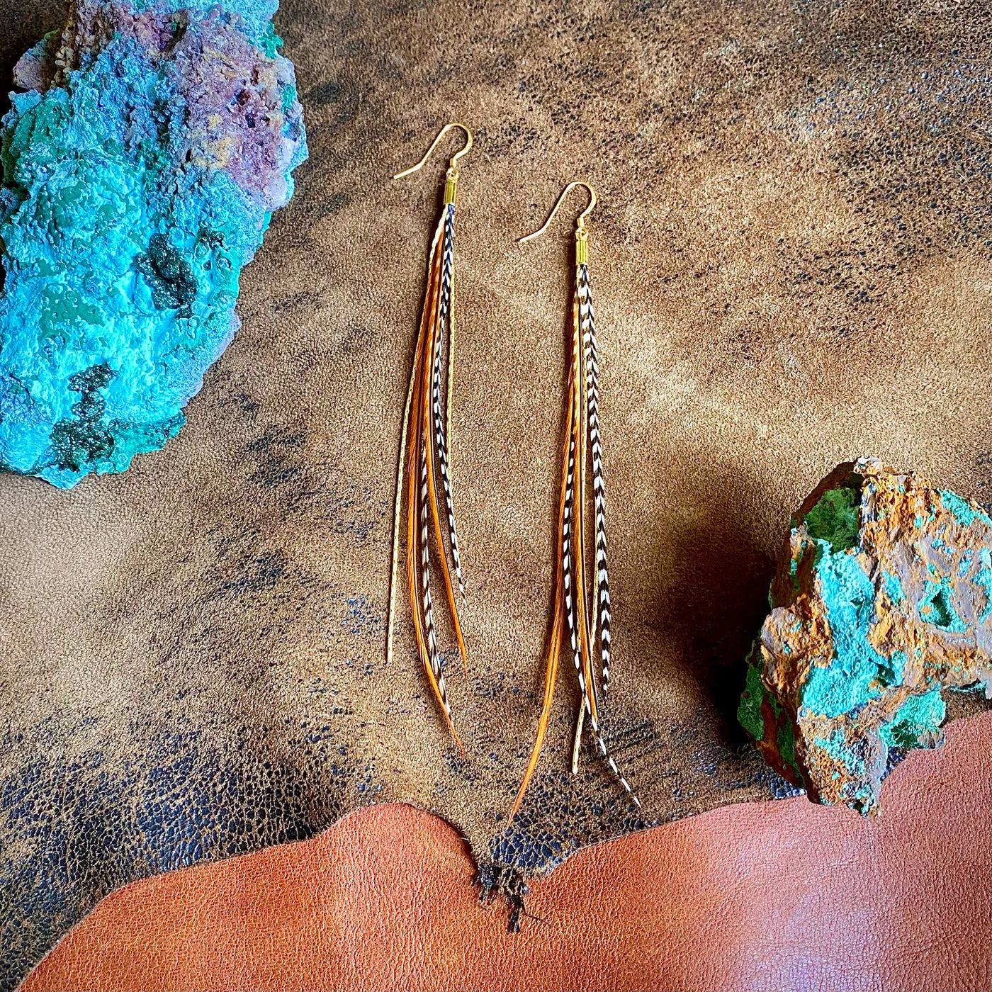 FREEBIRDS COLLECTION: Mini Feather Earrings - Fawn Grizzly