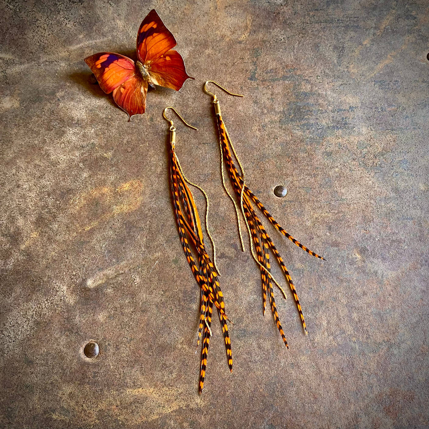 FREEBIRDS COLLECTION: Mini Feather Earrings - Burnt Orange