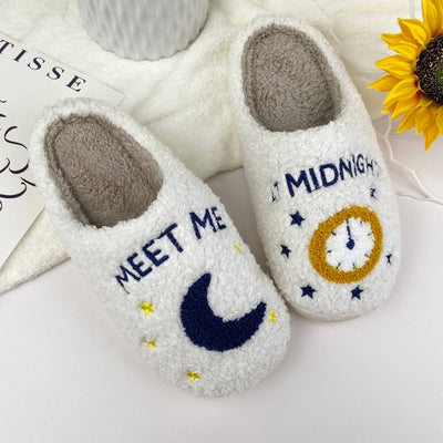 Meet Me At Midnight Cozy Fluffy Indoor Slippers