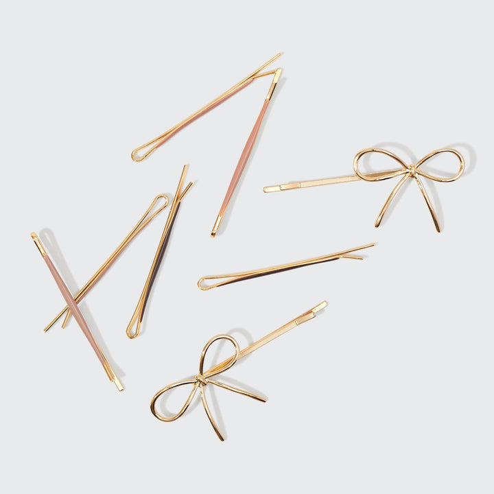 Bobby Pins 8pc Set-Metal Enamel Cloud & Bow-Rosewood
