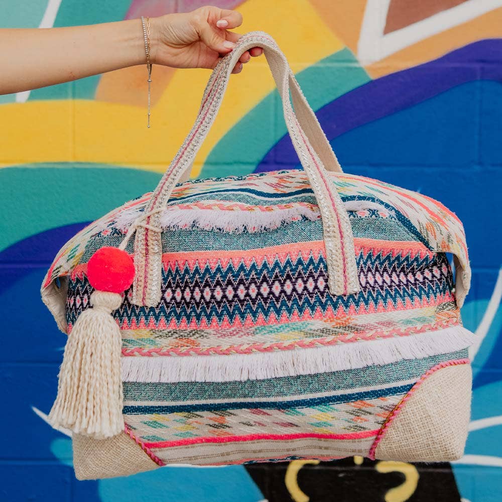Weekender with Frill and Pom Pom Tassel-Multicolor