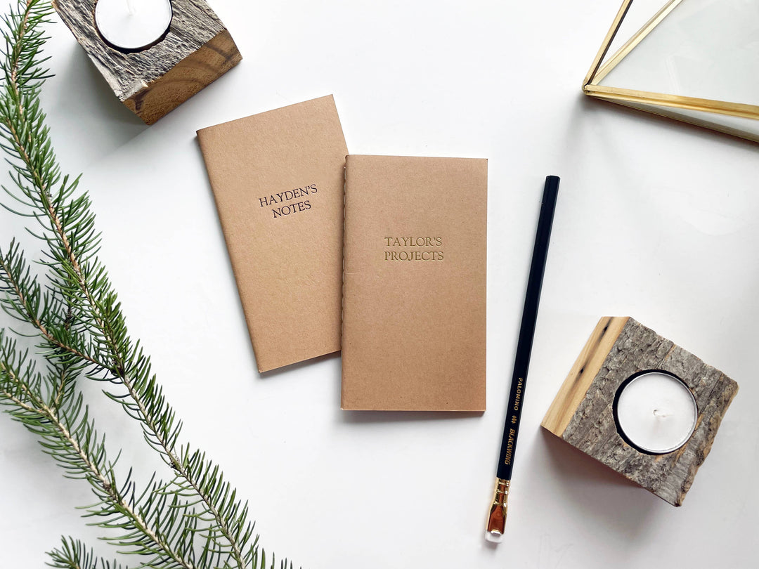 Custom Text Foil Embossed Mini Notebook: Burgundy / Gold shimmer