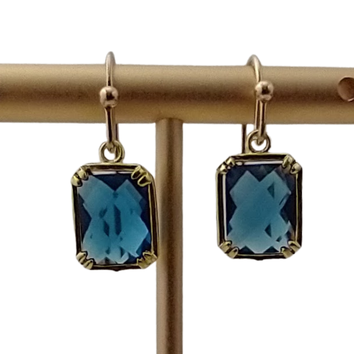 Blue Baguette Earrings, Gold  Earrings, Coastal Jewelry