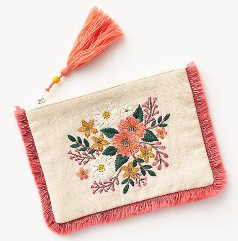 Floral Bouquet Embroidered Pouch
