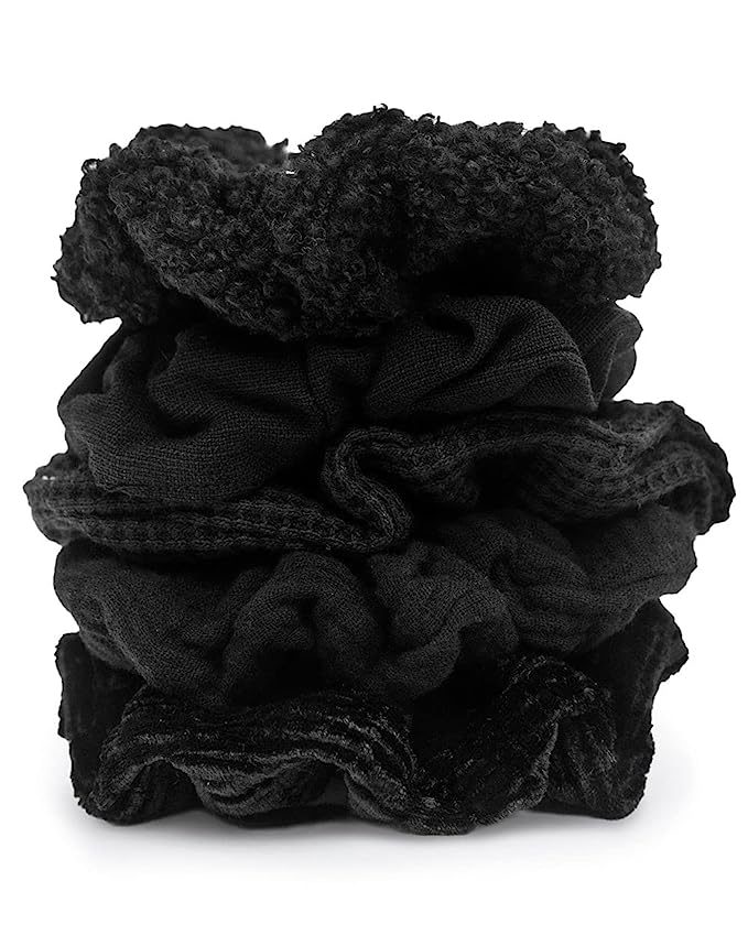 Assorted Textured Scrunchies 5 pc Set-Black